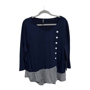 Navy Nautical Boat Yacht Button Striped Long Sleeve Size Small Preppy Womens